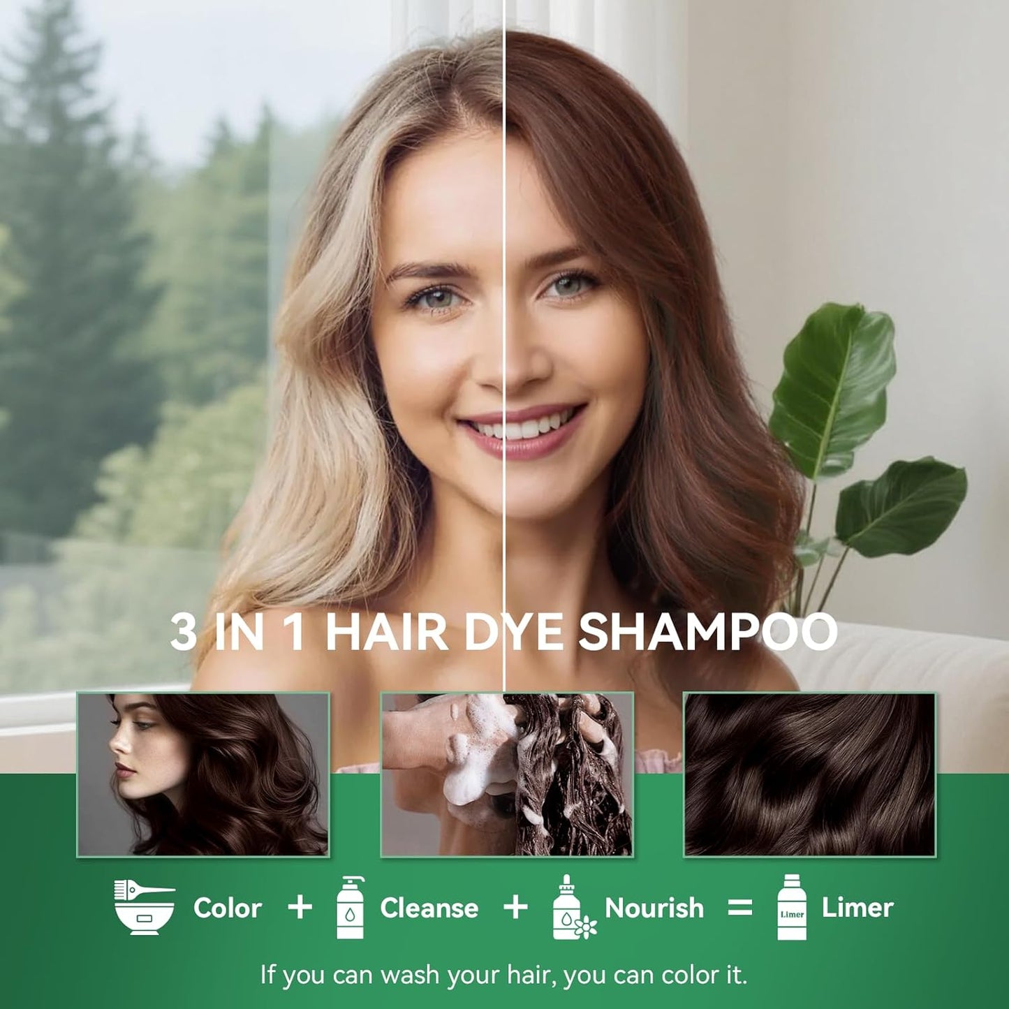 Limer 3-in-1 Instant Coffee Hair Dye Shampoo – 10-Minute Grey Coverage