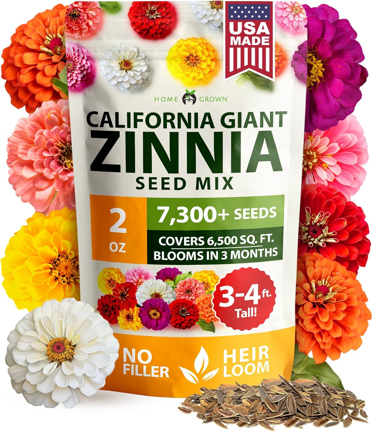 Home Grown | Premium Rainbow Zinnia Flower Seeds